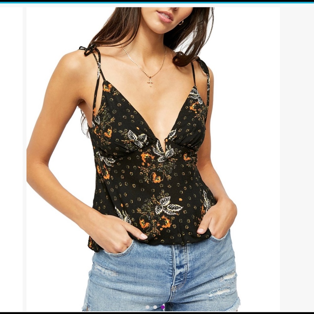 Free People Black Floral Float Away Camisole